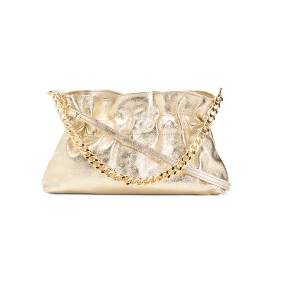MARLON Gold Made In Italy Leather Palmira Laminato Chain Crossbody